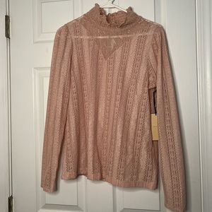 NWT Halogen Lace Knit Mock Neck Top in Pink Smoke Sz: Medium